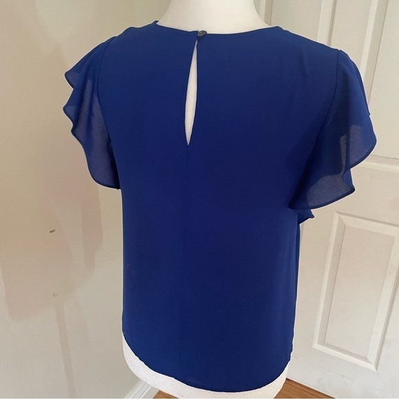 Ann Taylor Royal Blue Flounce Short Sleeve Blouse XSP - Picture 5 of 7